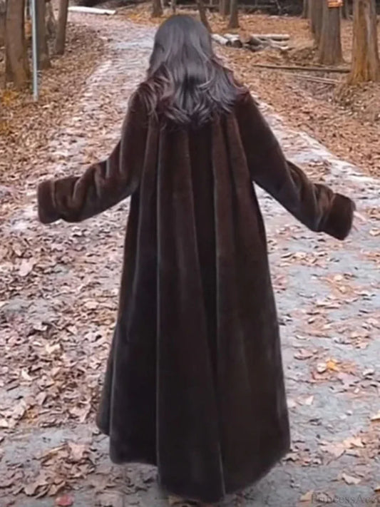 Faux Fur Lapel Plush Imitation Mink Overcoat