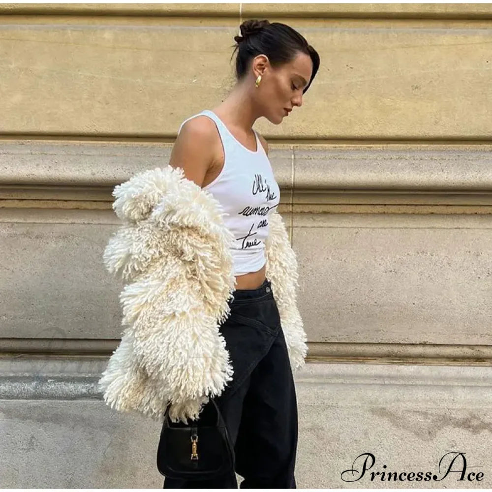 Faux Fur Stylish Fringe Coat Coats-L