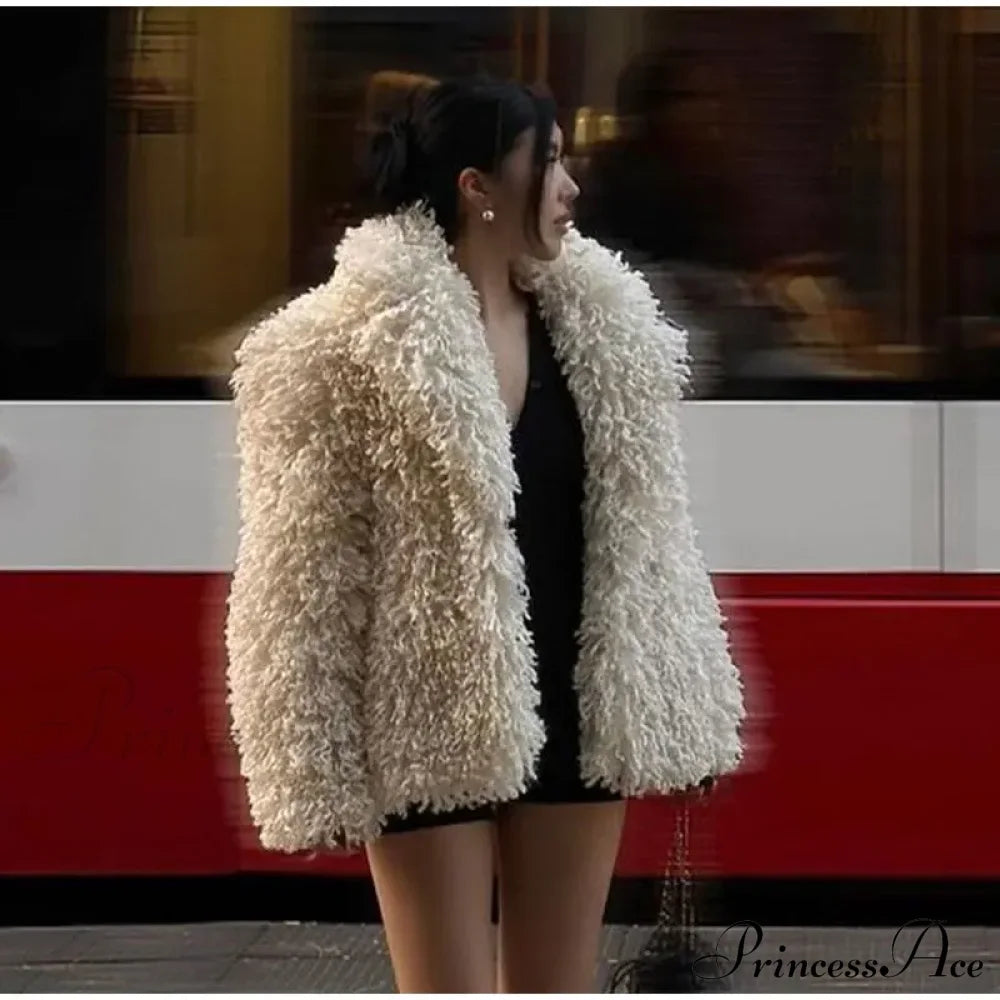 Faux Fur Stylish Fringe Coat Coats-L
