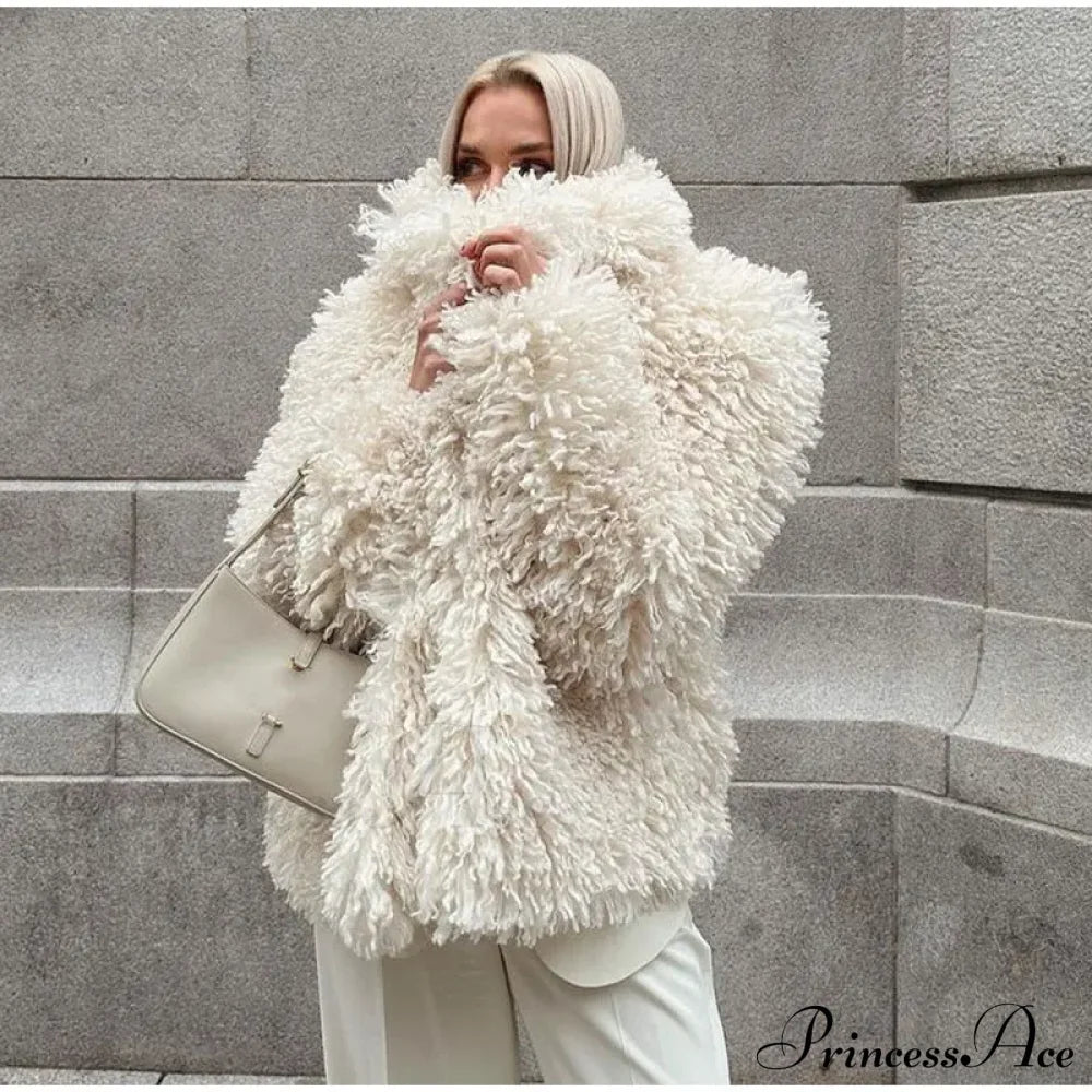 Faux Fur Stylish Fringe Coat Coats-L