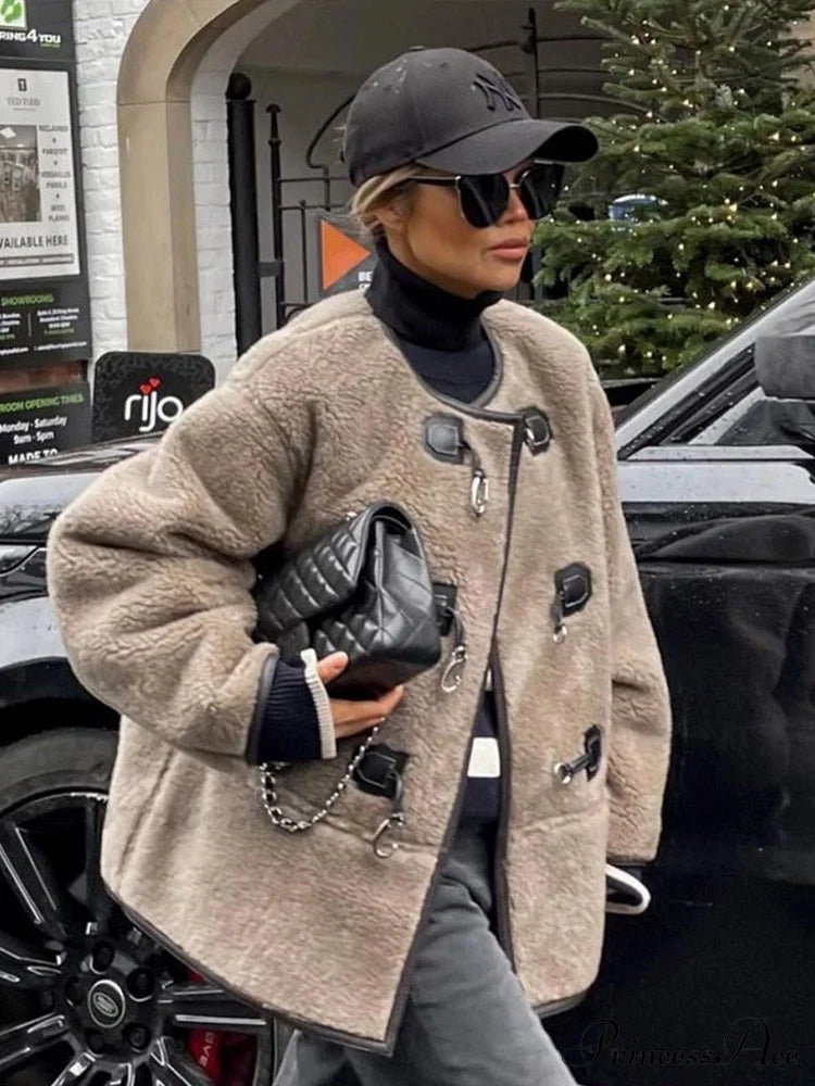 Faux Fur Stylish Plush Buckle Jacket