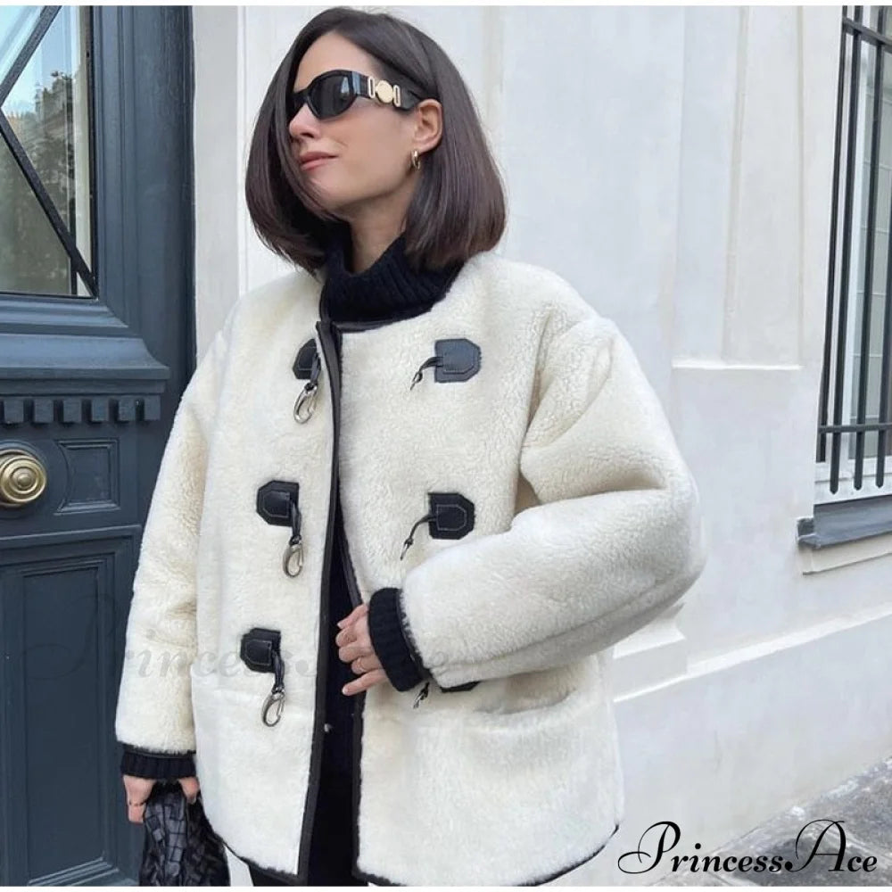 Faux Fur Stylish Plush Buckle Jacket