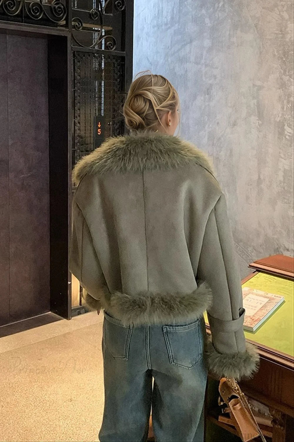 Faux Fur Suede Short Biker Jacket