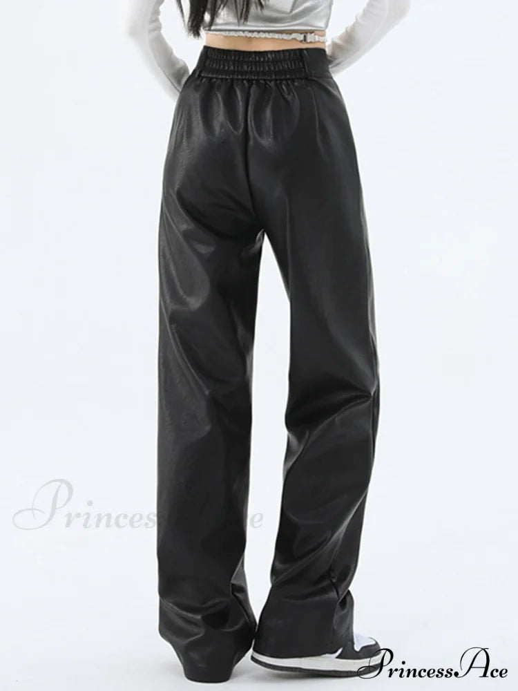 Faux Leather Graceful Straight Leg Pants