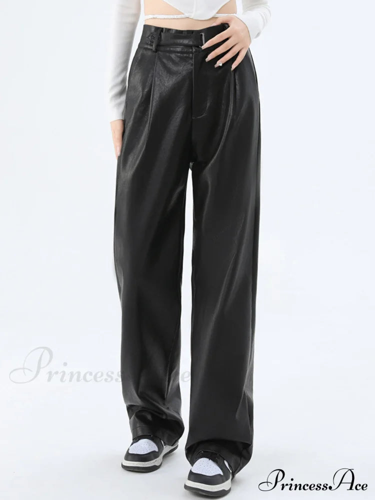 Faux Leather Graceful Straight Leg Pants