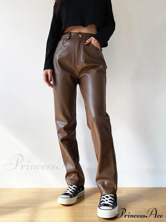 Faux Leather Wide Leg Pants Auburn / S