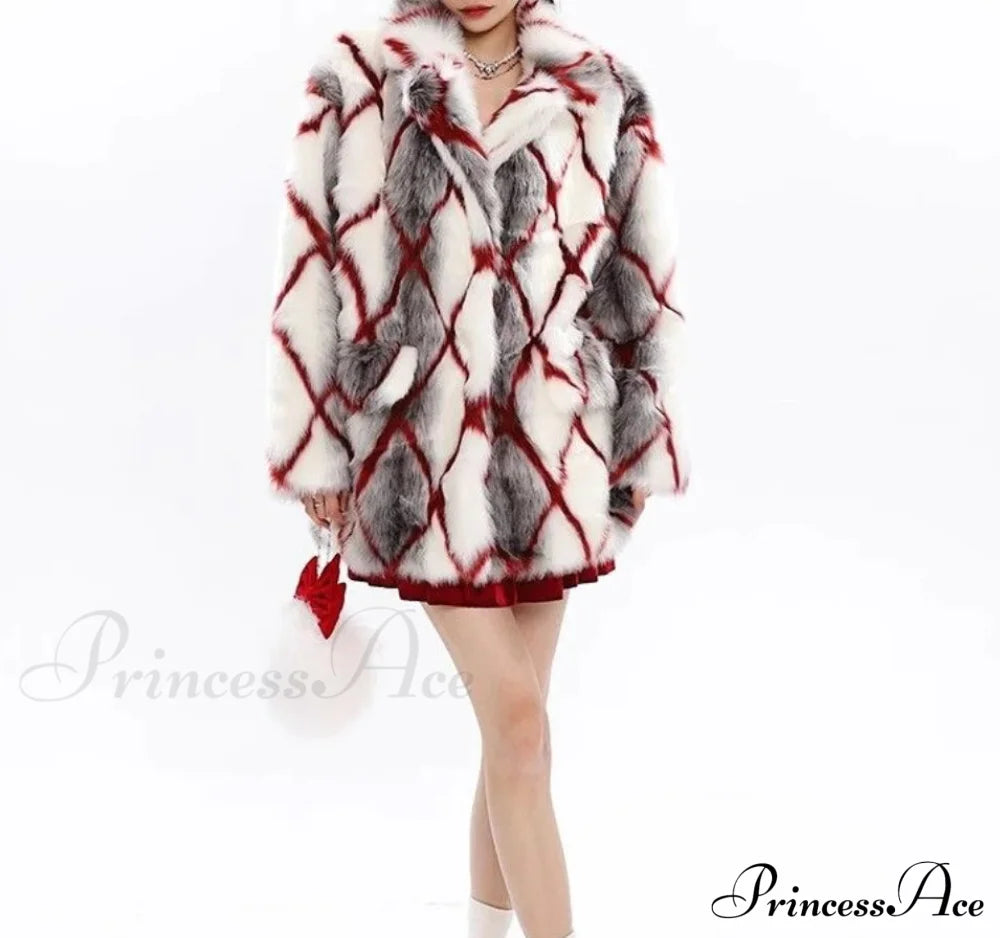 Faux Mink Fur Red Coat Coats-241208