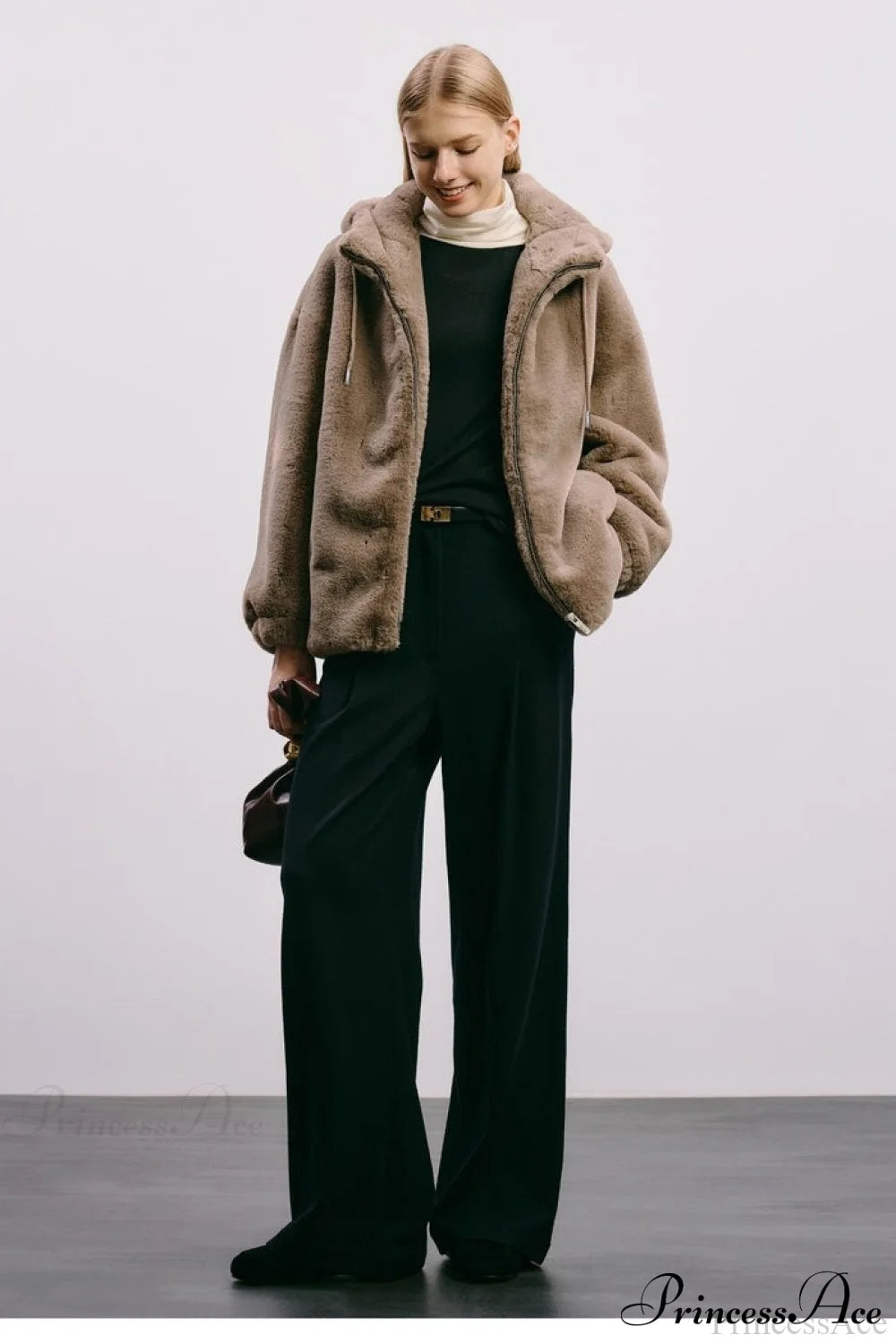 Faux Mink Rabbit Fur One Hooded Thick Coat