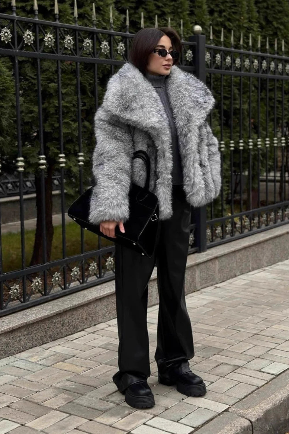 Faux Silver Fox Fur Chic Short Lazy Coat