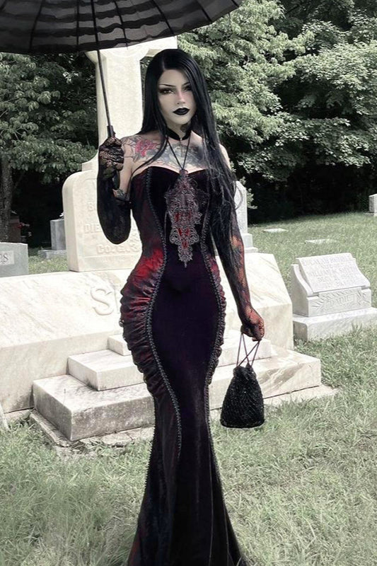 Contrast Fishtail Gothic Dress