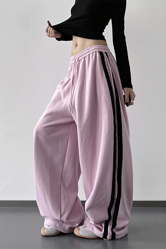 Side Stripe Drawstring Wide Leg Pants