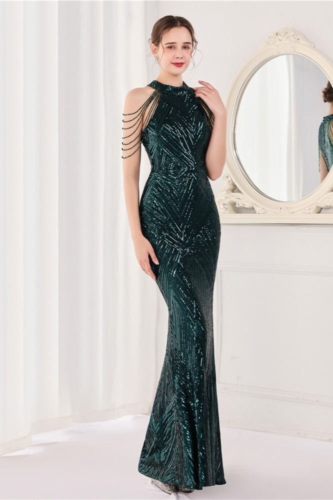 Sequin Halter Mermaid Maxi Party Dress