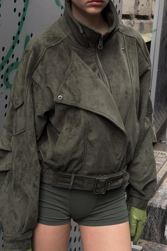 Stand Collar Suede Oversized Jacket