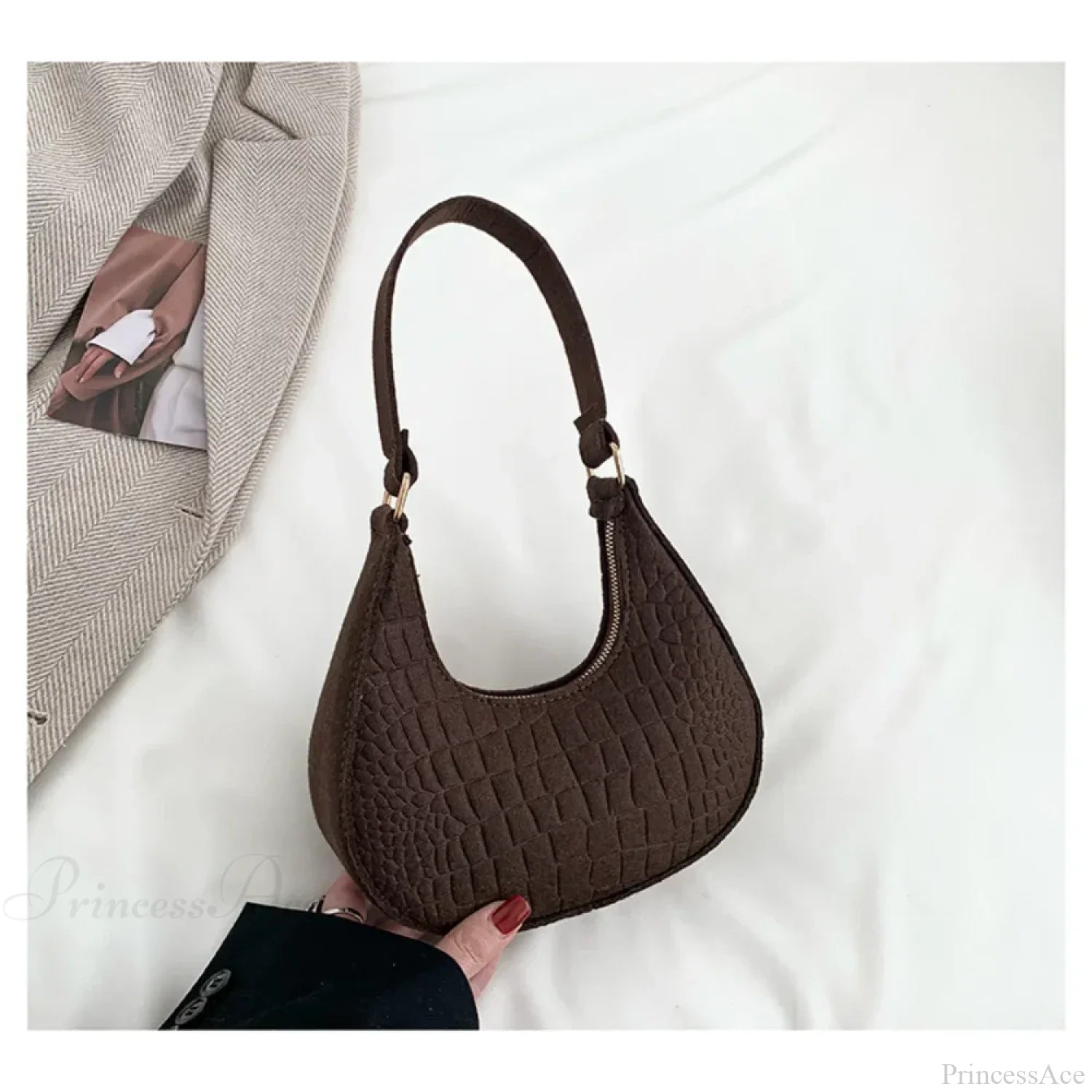 Felt Solid Color Retro Underarm Shoulder Bag coffee shoulder-250126