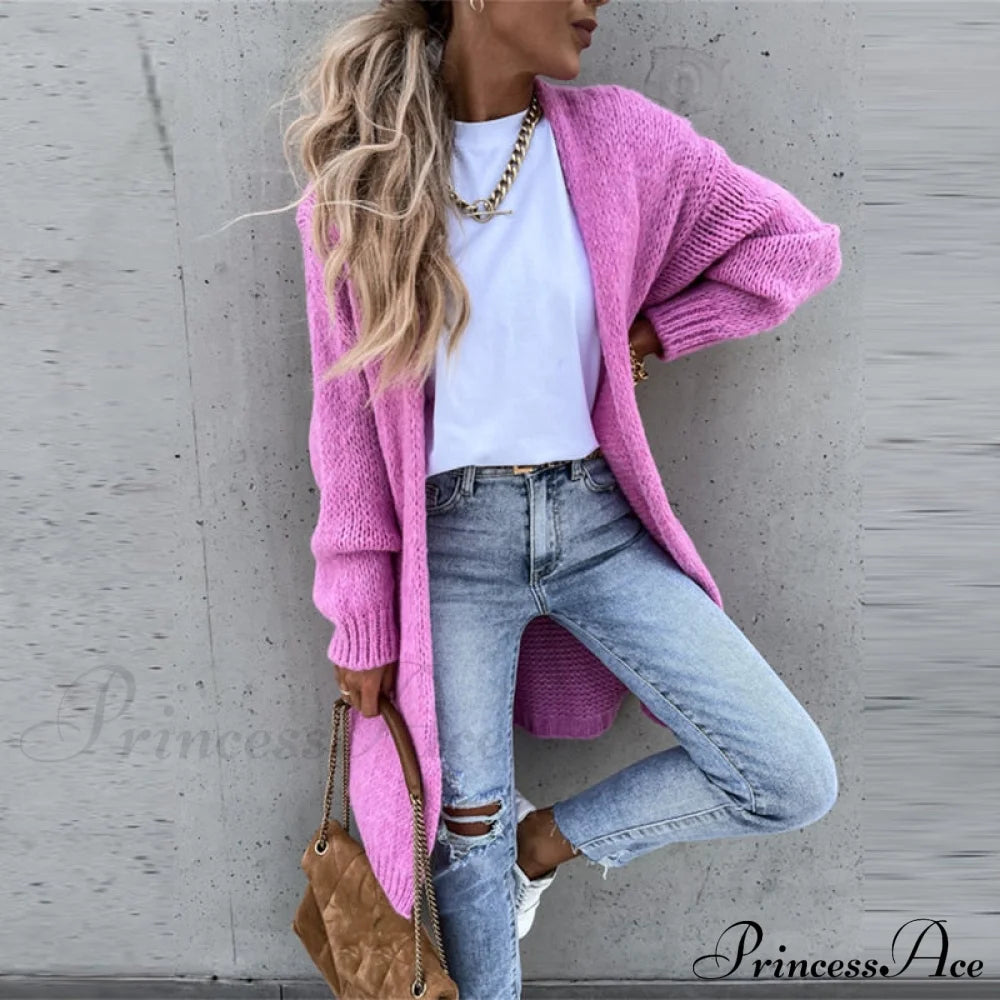 Female Elegant Simple Basic Soft Winter Long Sleeve Cardigan