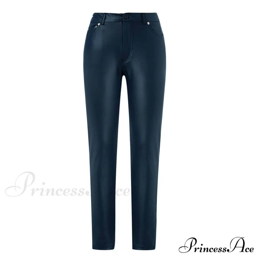 Female Leather Leggings Pants Blue / Xs