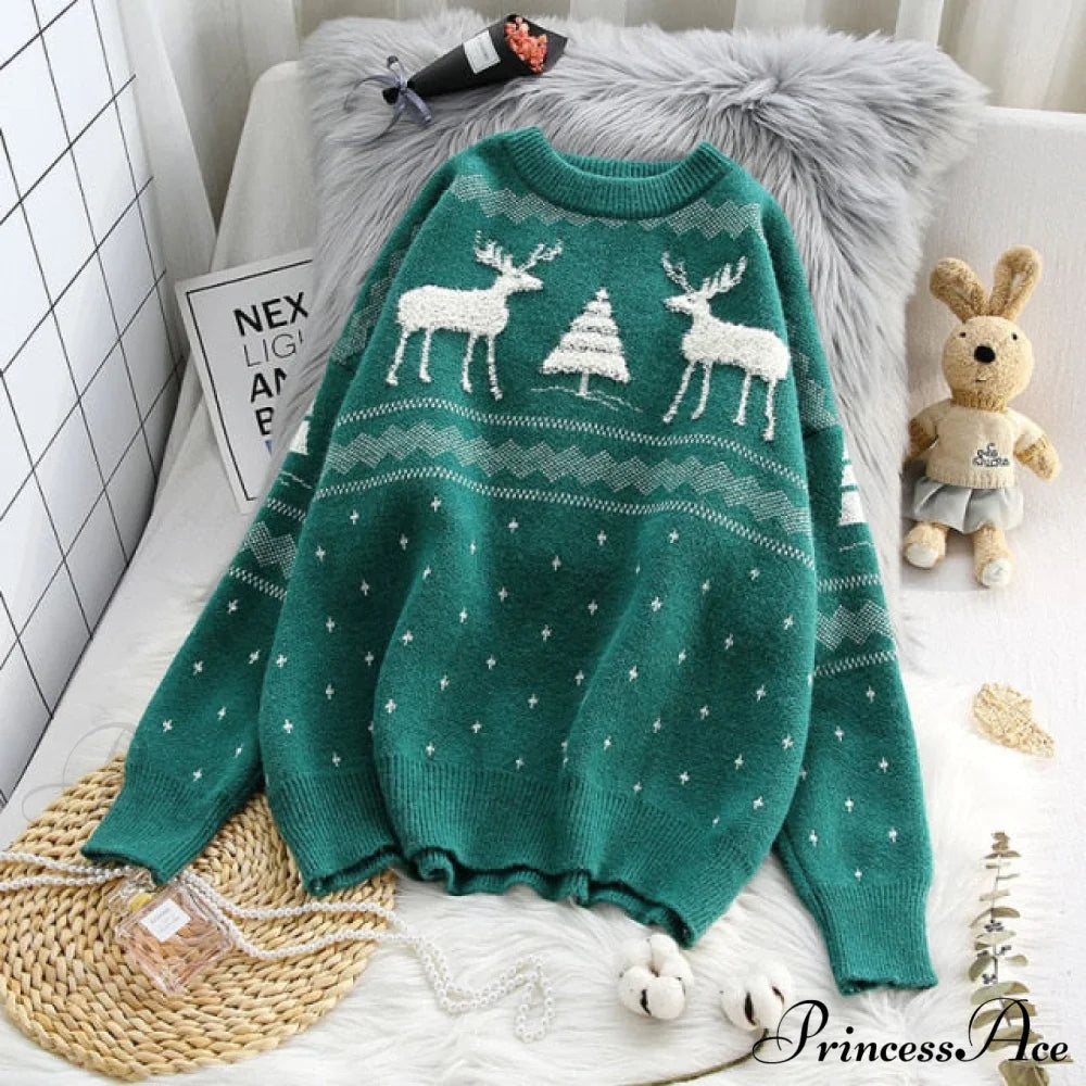 Female Loose Outwear Thickened Knitted Sweater Green / One Size Sweaters-L