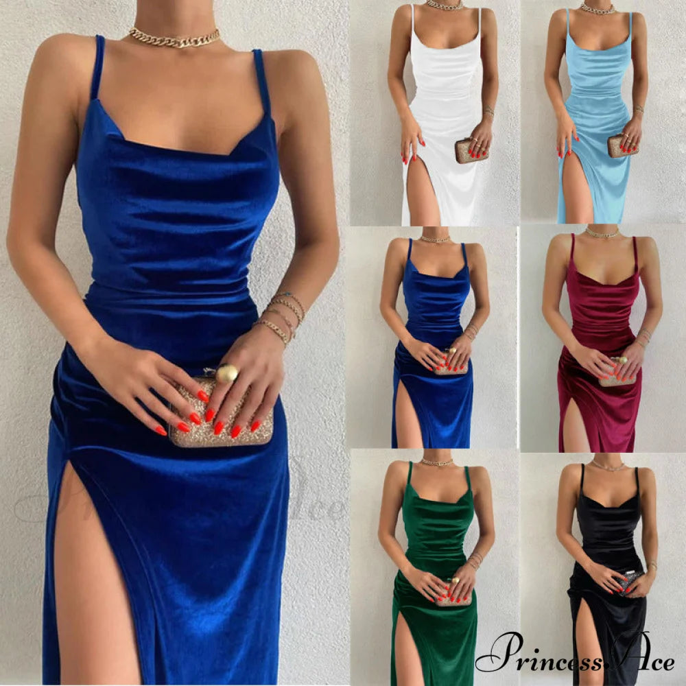 Festive Cheer Velvet Charming Slit Midi Dress Dressy Dresses