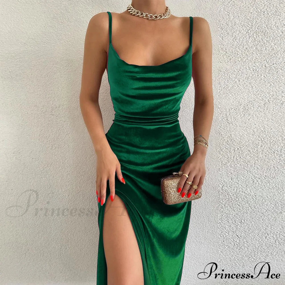 Festive Cheer Velvet Charming Slit Midi Dress Dressy Dresses