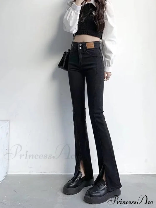 Feynzz’s Split Spring And Autumn New High-Waisted Slim Fit Micro-Trumpet Trendy Women’s Jean