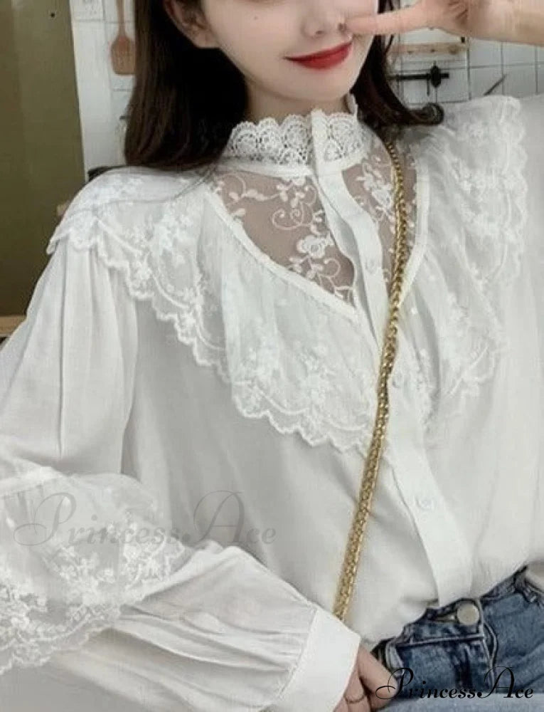 Fiona Ruffled Top M / White Tops & Blouses