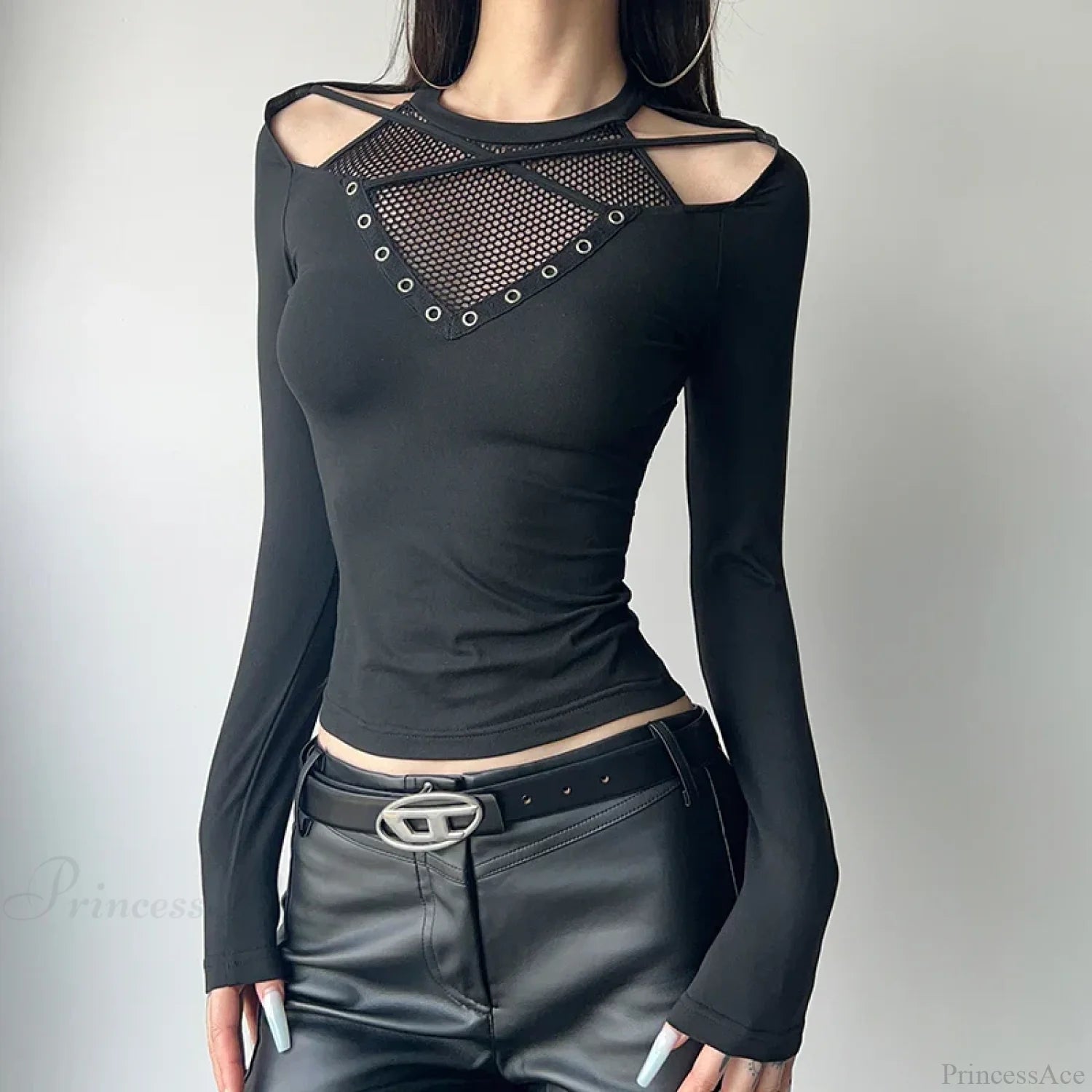 Fishnet Patchwork Knit Top