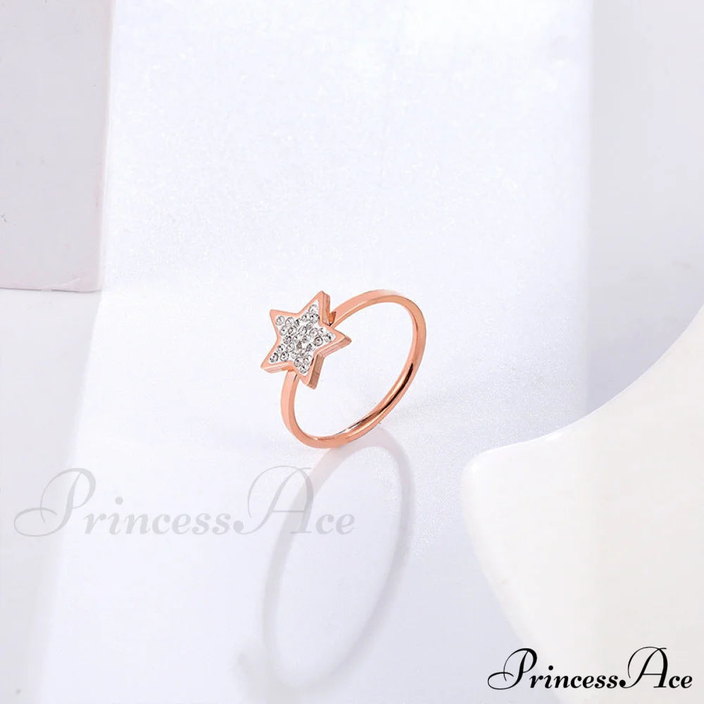 Five-Pointed Star Full Diamond Titanium Steel Ring