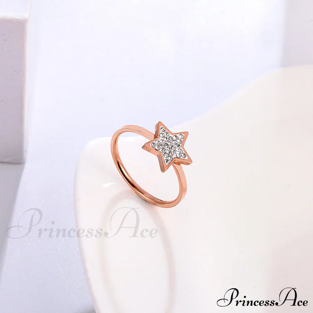 Five-Pointed Star Full Diamond Titanium Steel Ring