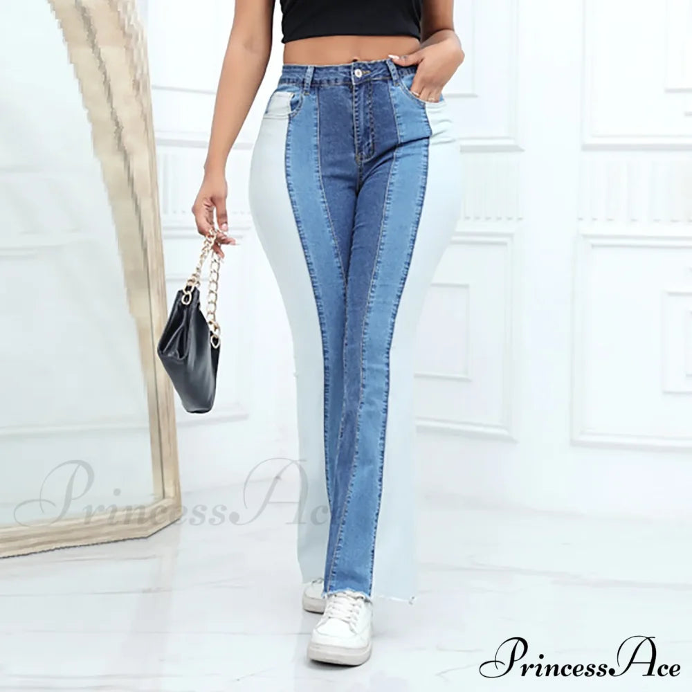 Flare High Waisted Wide Leg Color Bell Bottom Jeans Blue / S