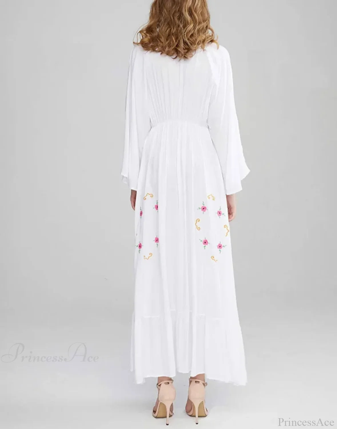 Flare Long Sleeve Deep V-neck Cotton Dress bohodress-250126