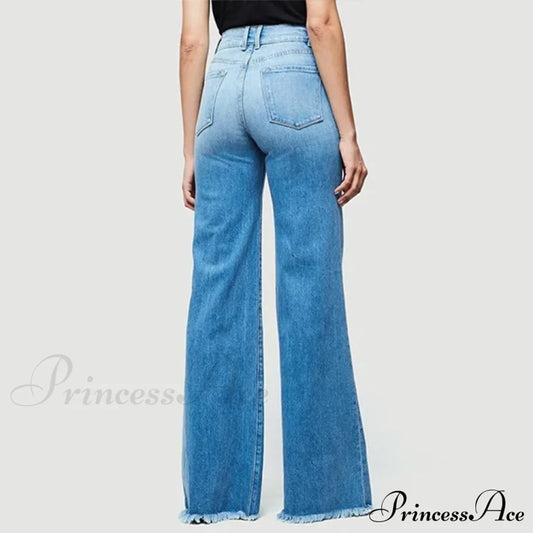 Flare Women High Waist Slim Vintage Fashion Streetwear Stretch Casual Full Length Loose Wide Leg