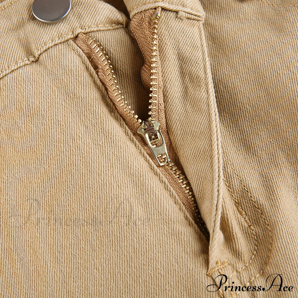 Flared High Black Jeans And In Waist Brown For Khaki Women