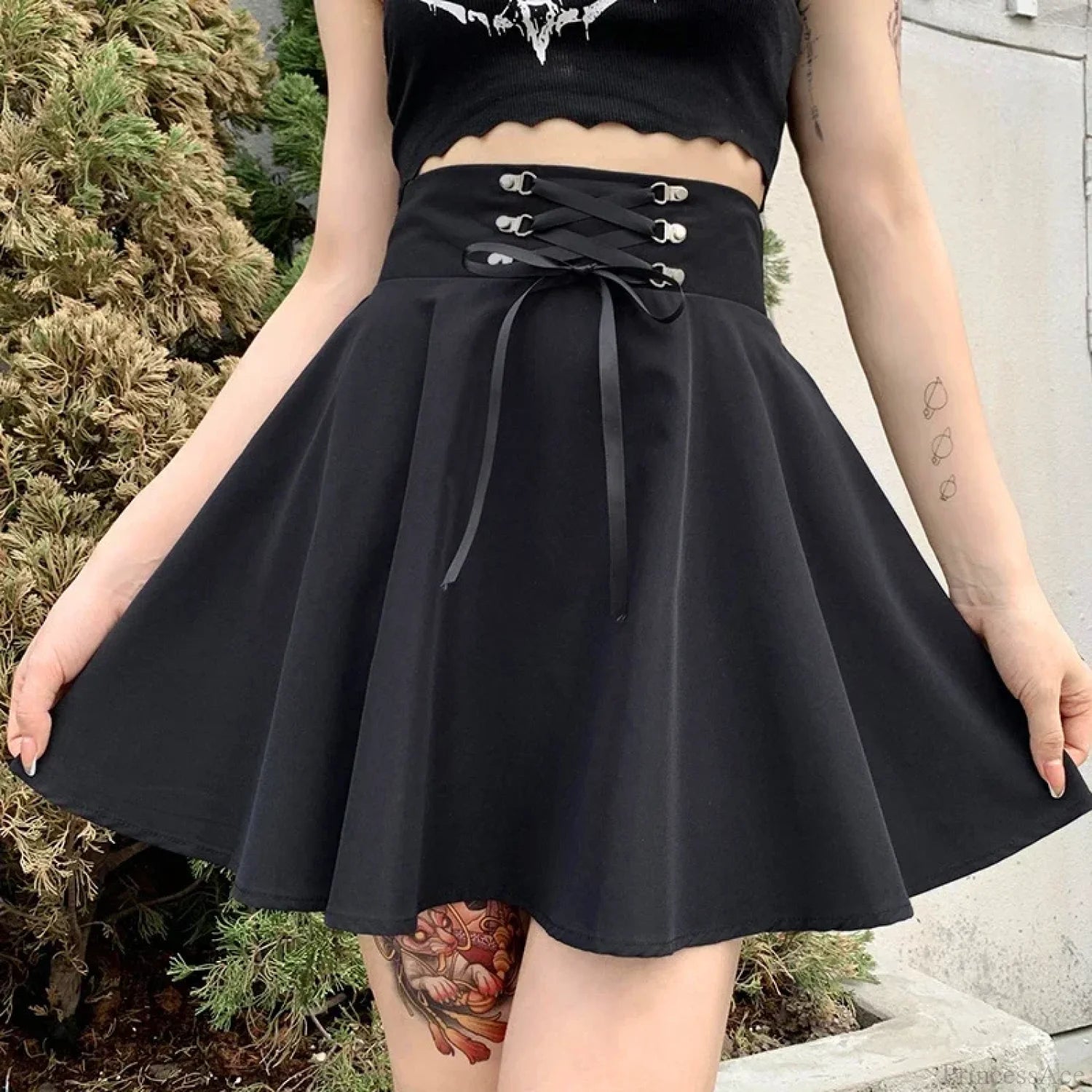 Flared Mini Skater School Skirt black / S