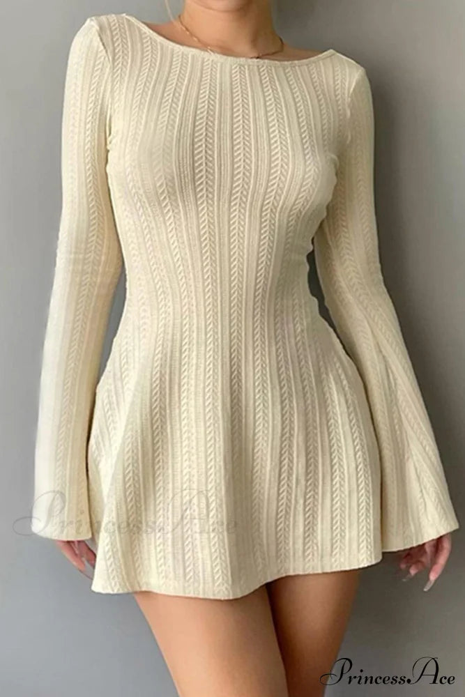 Flares Sleeve Backless Cable Knit Dress Beige / M Mini Dresses