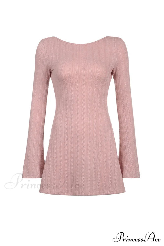 Flares Sleeve Backless Cable Knit Dress Mini Dresses