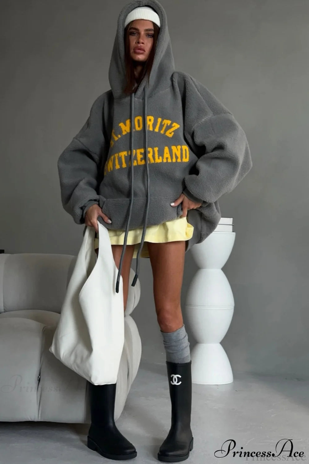 Fleece Letter Print Oversized Comfy Hoodie