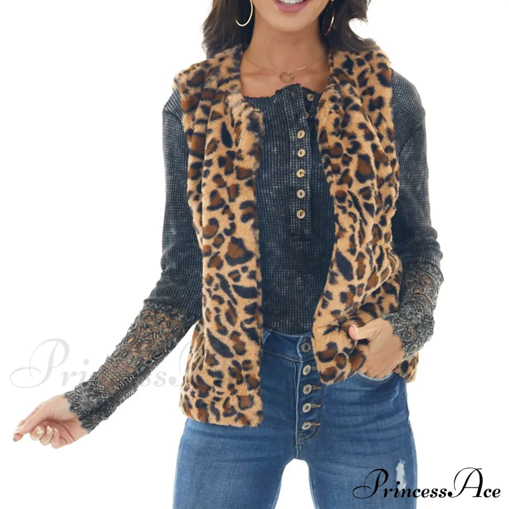 Fleece Sleeveless Leopard Print Stylish Chic Trendy Elegant Fashionable Classic Jacket