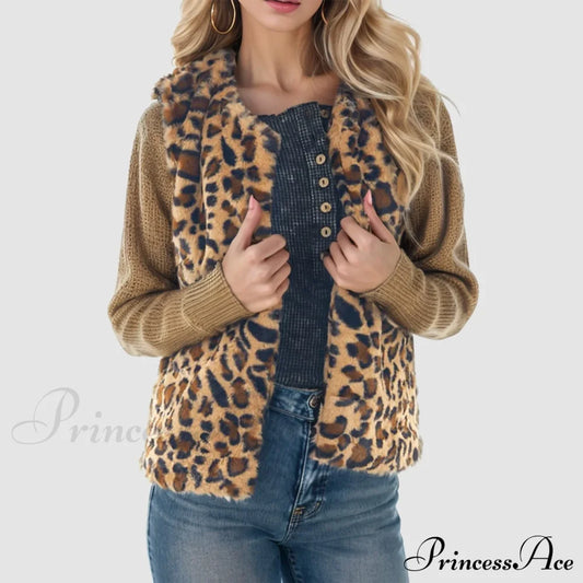 Fleece Sleeveless Leopard Print Stylish Chic Trendy Elegant Fashionable Classic Jacket