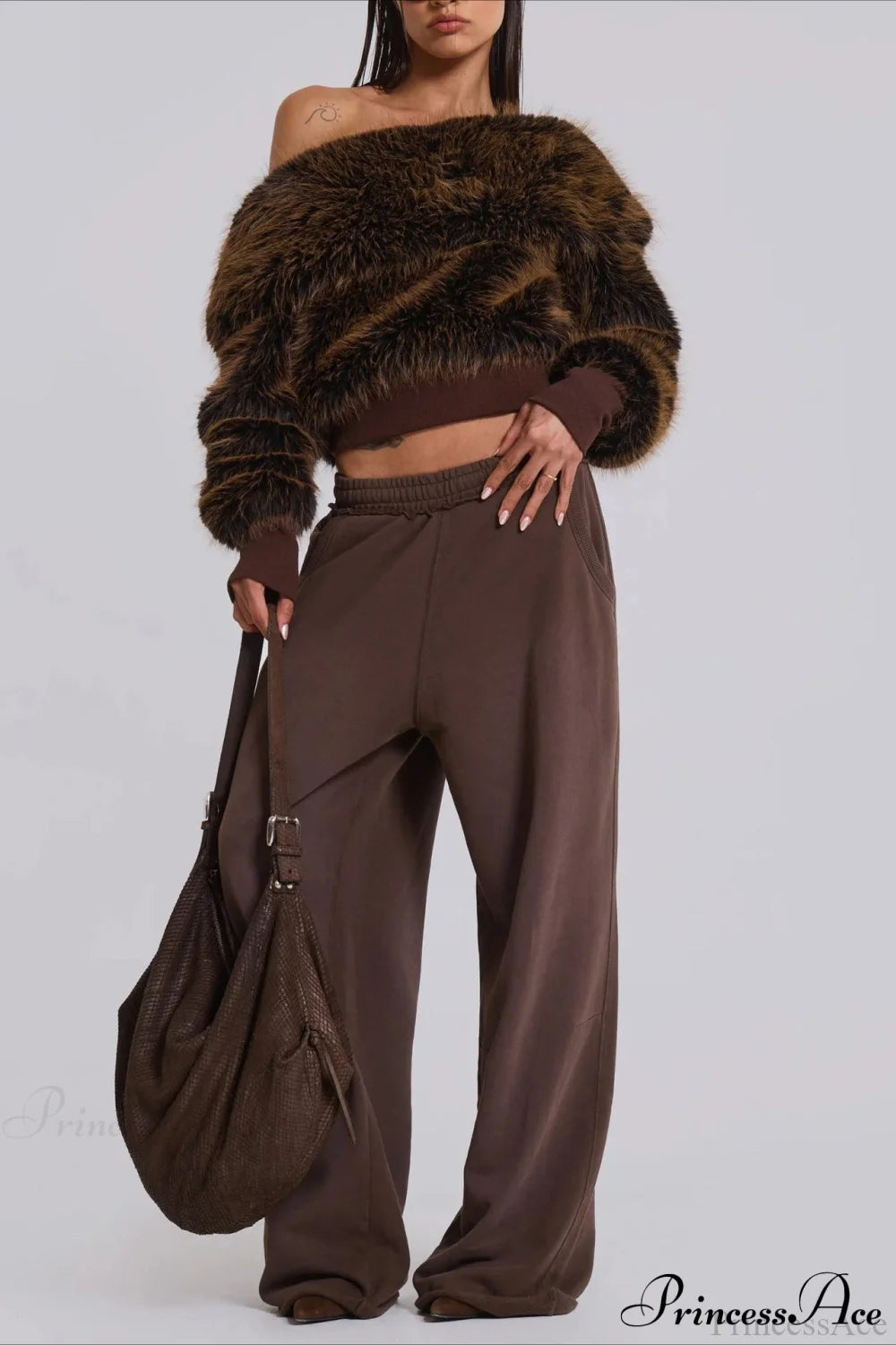 Fleece Sweatshirt Unique Design Crop Top