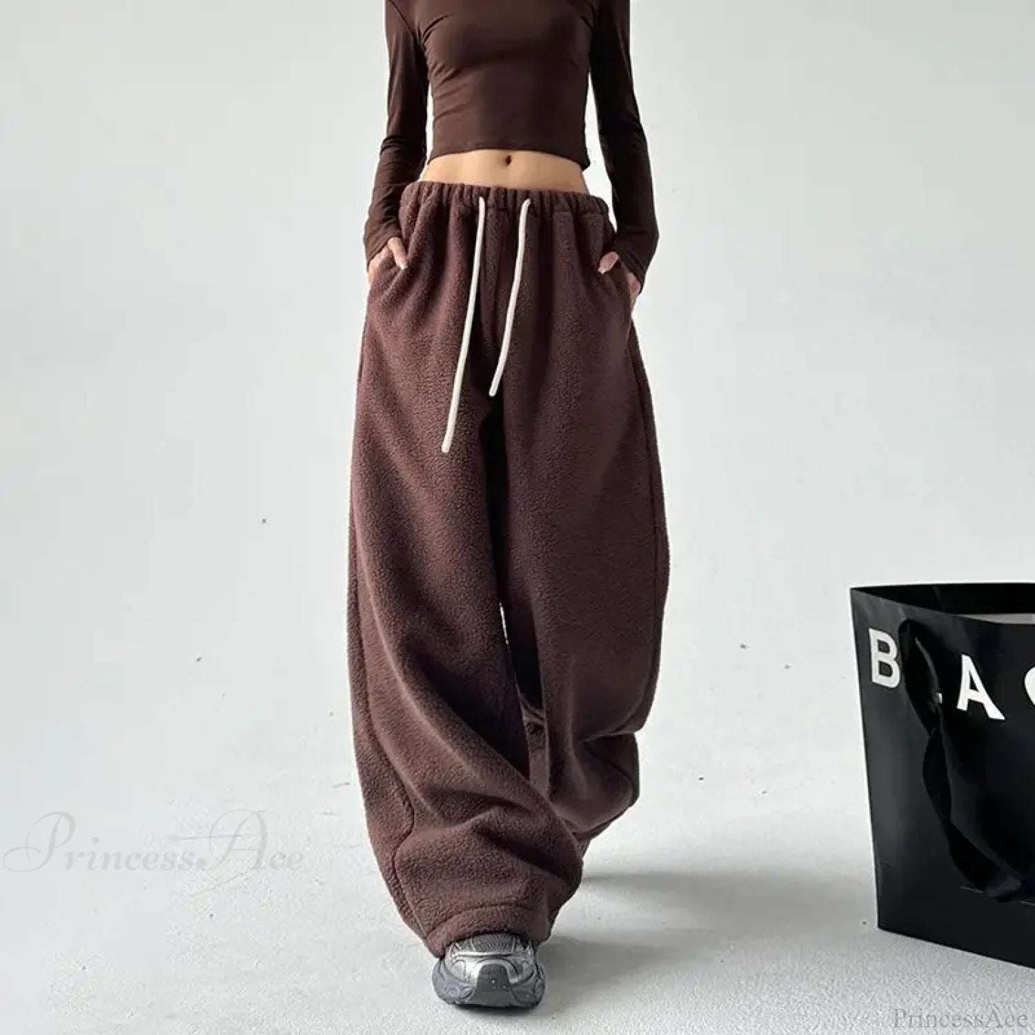 Fleece Thicken Wool Wide Leg Pants Coffee / S
