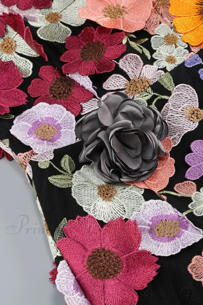 Floral 3D Embroidery Charming Tube Mini Dress