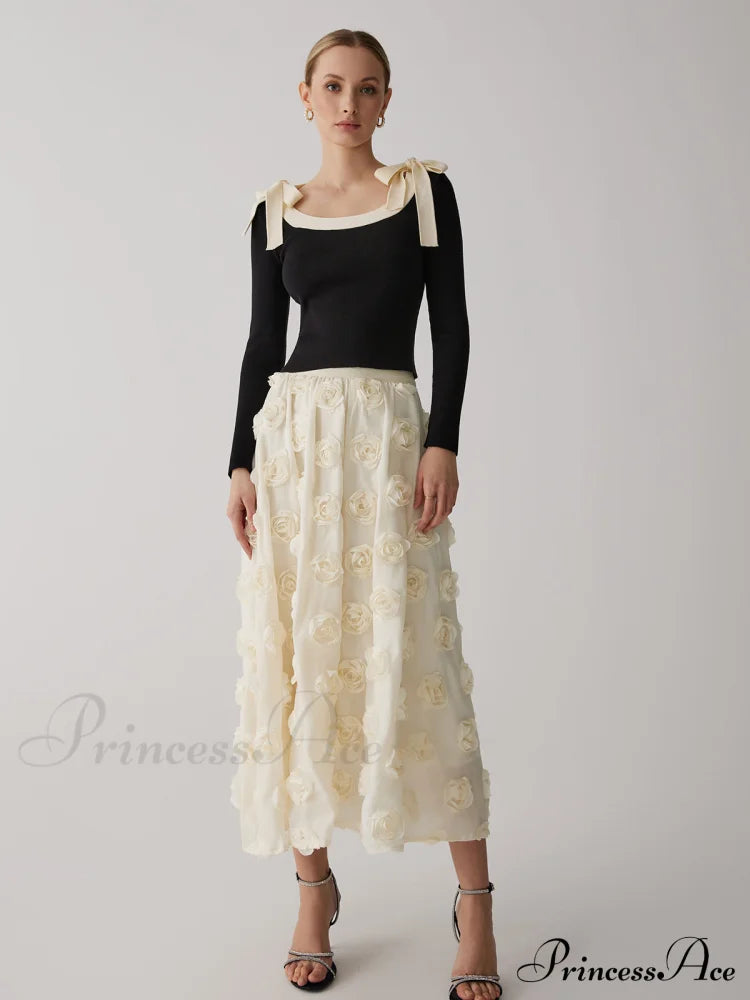 Floral A-Line Graceful Midi Skirt Skirts