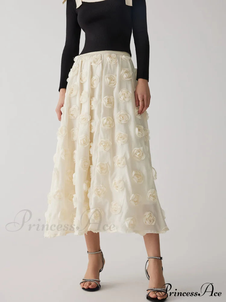 Floral A-Line Graceful Midi Skirt Skirts