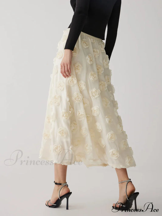 Floral A-Line Graceful Midi Skirt Skirts