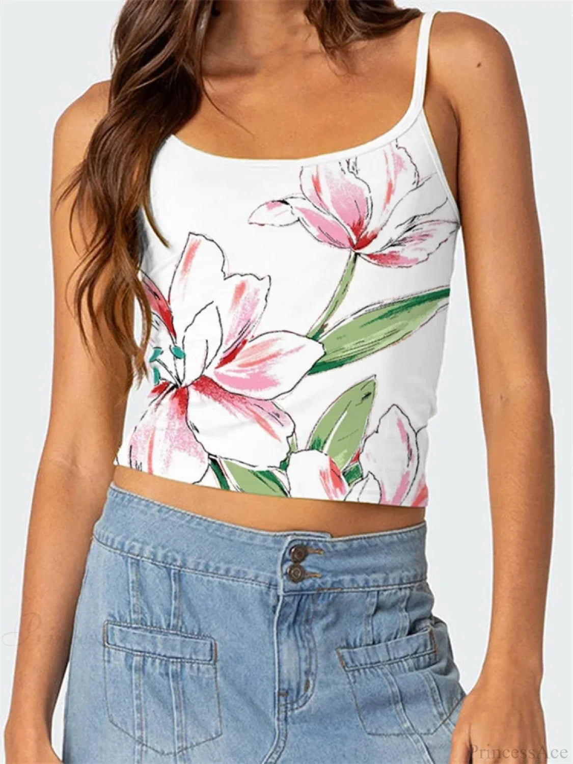 Floral Backless Spaghetti Strap Retro Crop Top WHITE3 / S croptop-250126