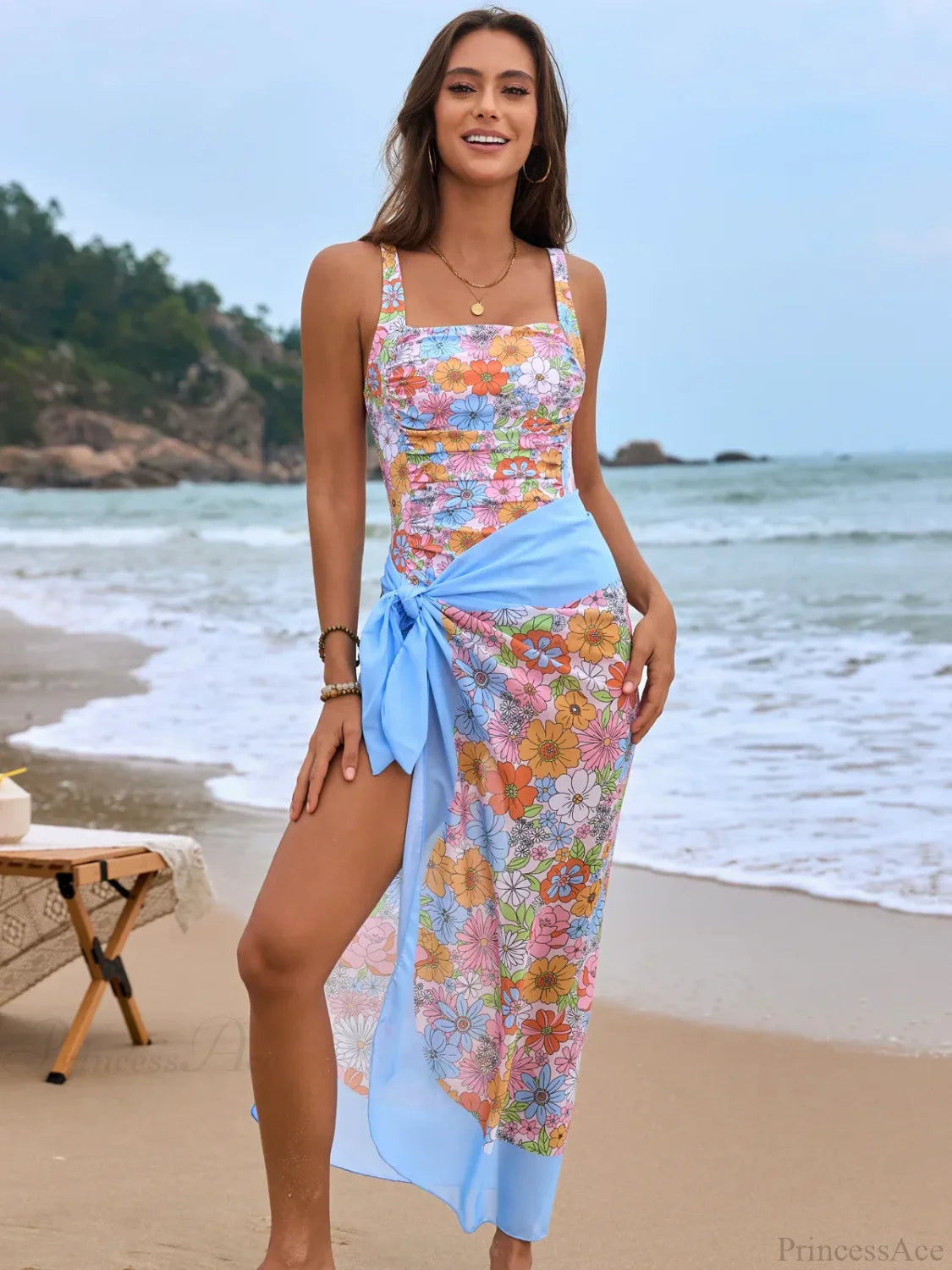 Floral Backless Vacation One Piece Set Color 1 set / S