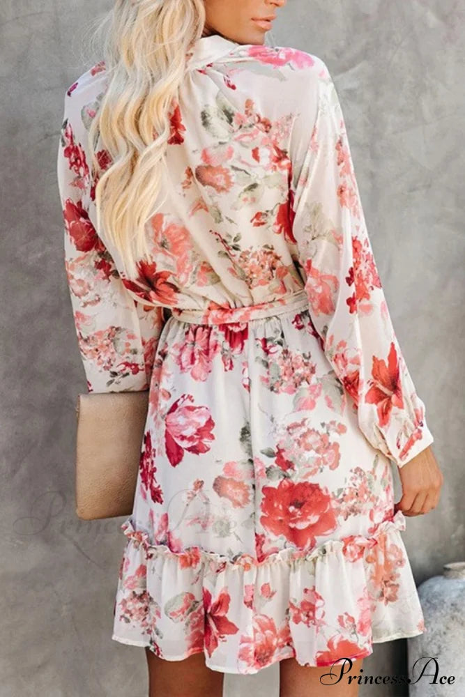 Floral Button Front Deep Modern V Beach Ruffle Dress