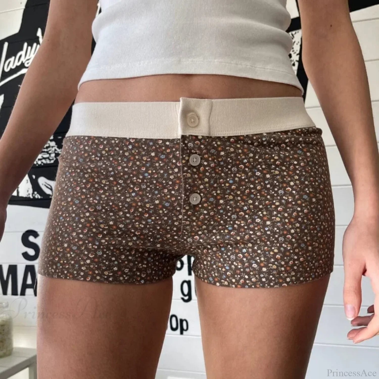 Floral Button Stretch Lounge Short short-250223