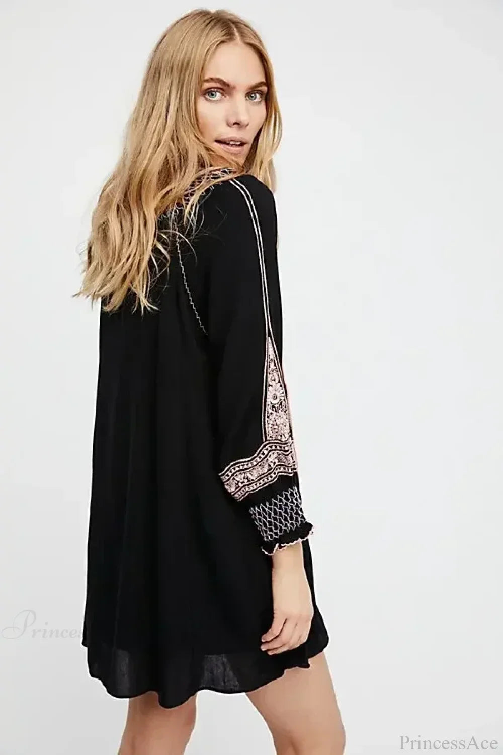 Floral Embroidered Tassel Oversized Cotton Boho Dress bohodress-250126