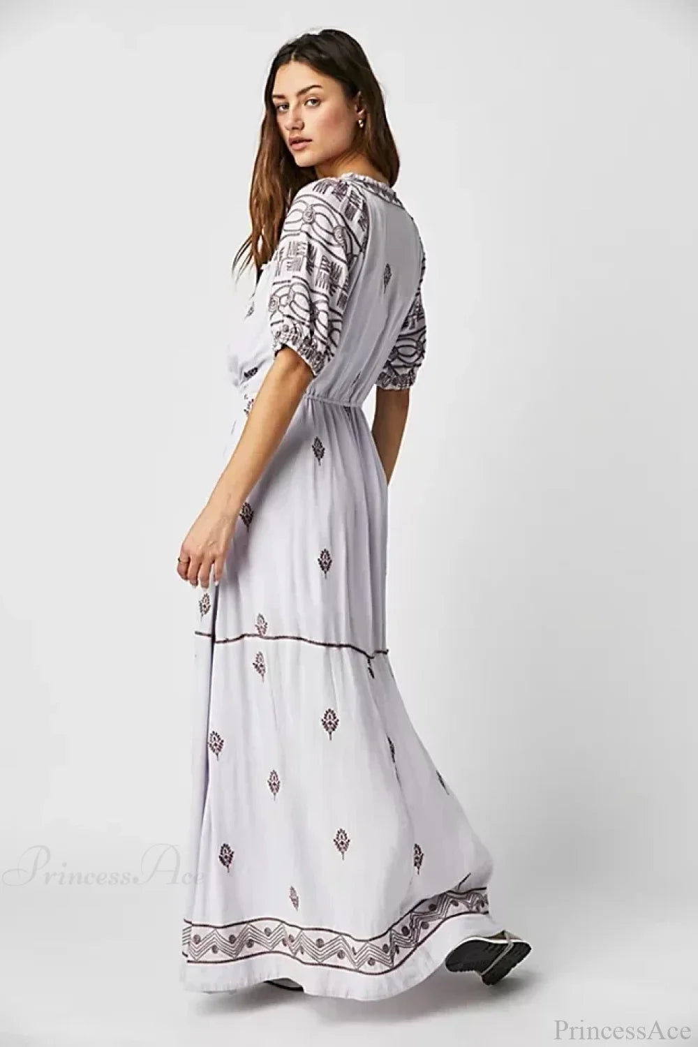 Floral Embroidery Cotton Boho Dress bohodress-250126